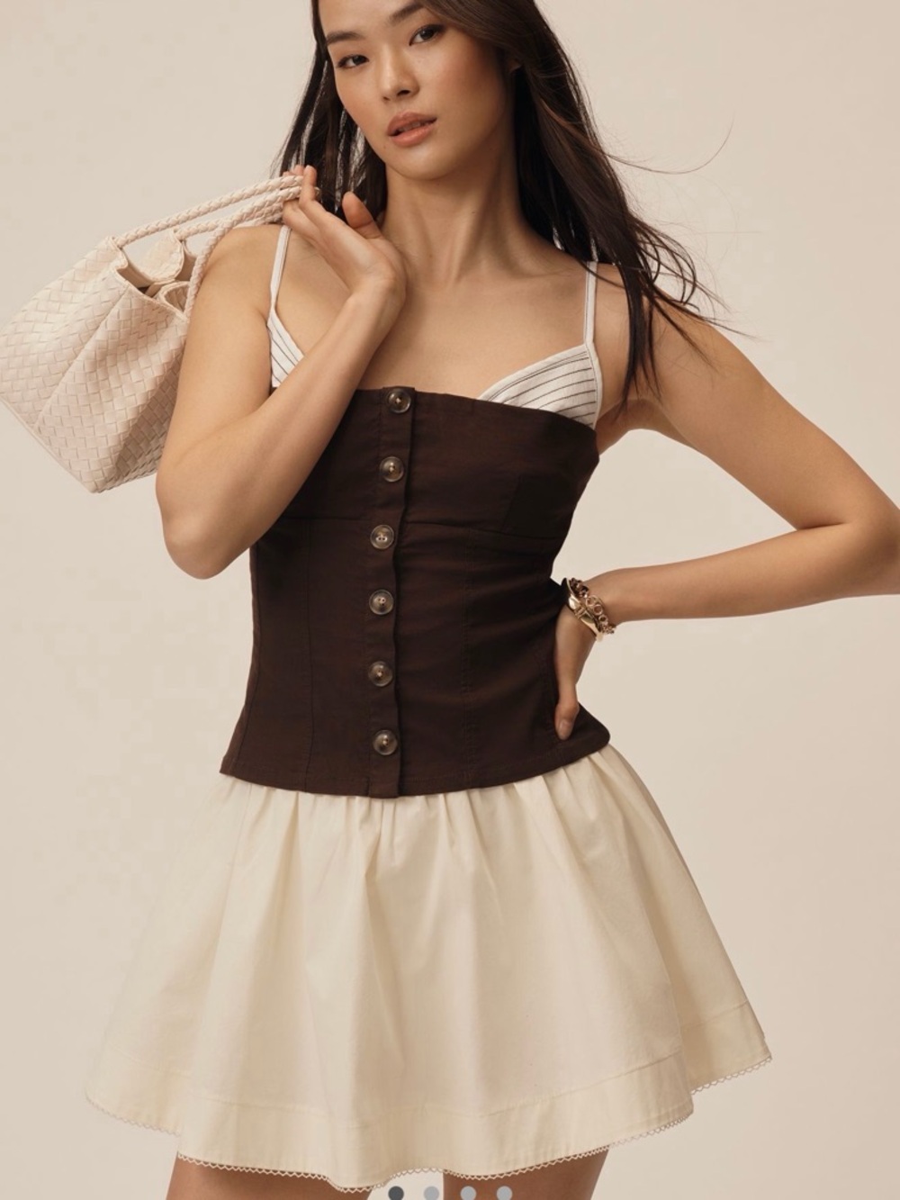 Anthropologie Brown Button-Front Bustier Top